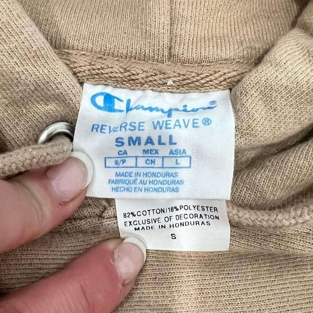 Vintage Champion Reverse Weave Tan Beige Khaki Hoodie Sweatshirt size S - Picture 8 of 8